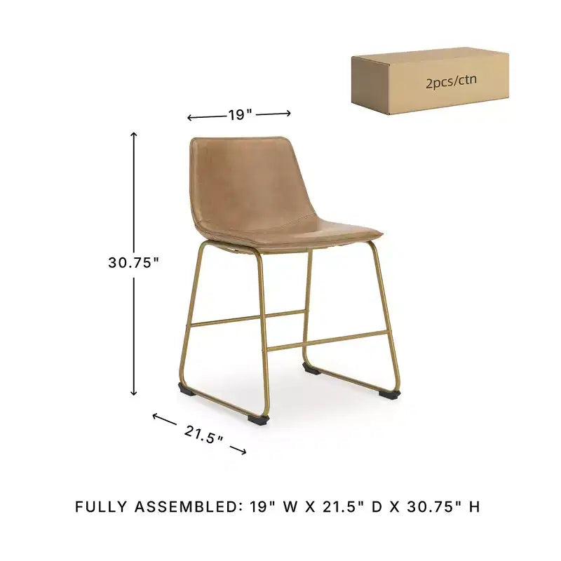 Dining Upholstered Side Chairs, Toast Faux Leather Seats with Gold-Tone Metal Frame
