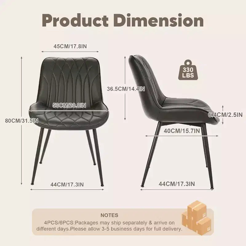 Set of 2 Mid-Century Modern Dining Chairs, Faux Leather Upholstered Accent Chairs with Backrest & Sturdy Metal Legs for Kitchen, Dining Room