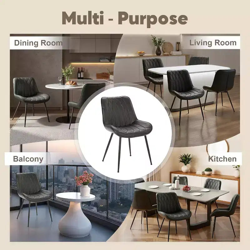 Set of 2 Mid-Century Modern Dining Chairs, Faux Leather Upholstered Accent Chairs with Backrest & Sturdy Metal Legs for Kitchen, Dining Room