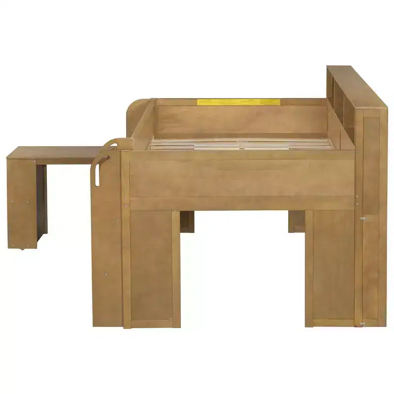 Full Size Wood Elegant Loft bed with Multiple Storage Shelves, Desk