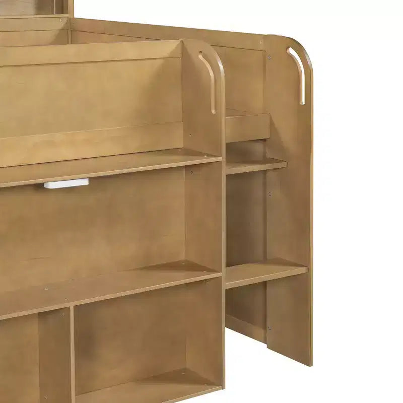 Full Size Wood Elegant Loft bed with Multiple Storage Shelves, Desk