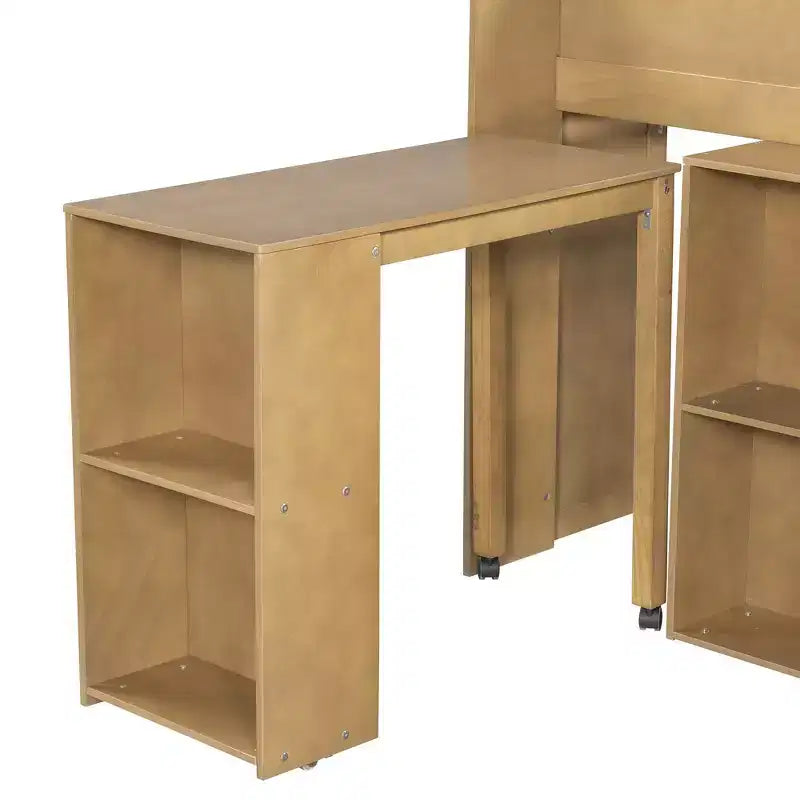 Full Size Wood Elegant Loft bed with Multiple Storage Shelves, Desk