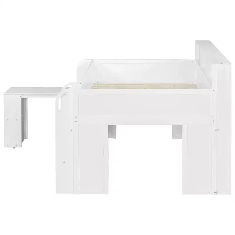 Full Size Wood Elegant Loft bed with Multiple Storage Shelves, Desk