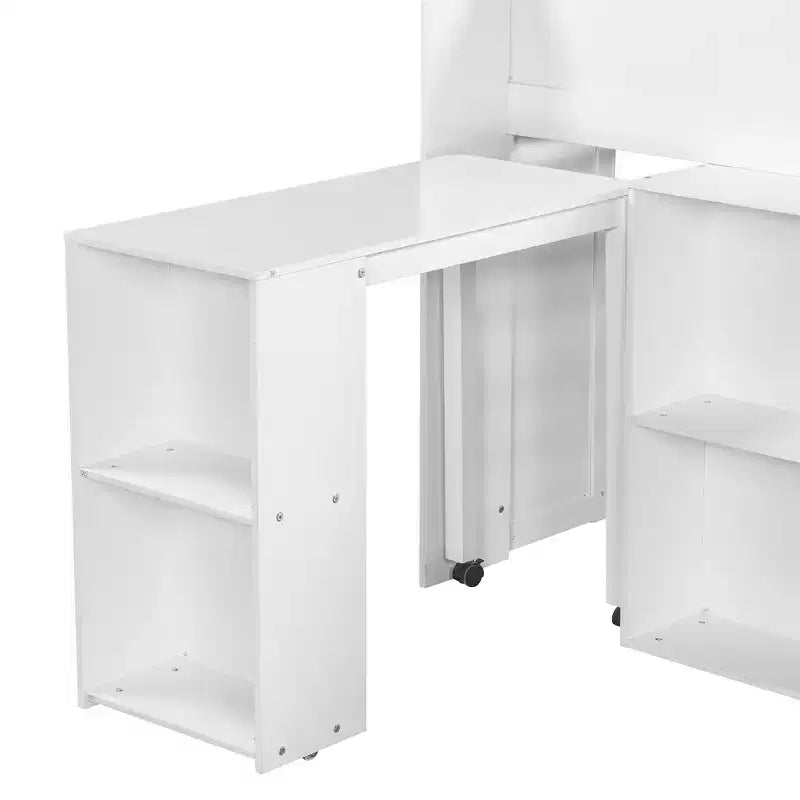 Full Size Wood Elegant Loft bed with Multiple Storage Shelves, Desk