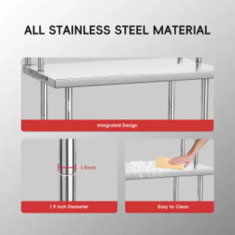 1PC Custom Stainless Steel Multifunctional Kitchen Workbench with Double-layer Desktop Shelf