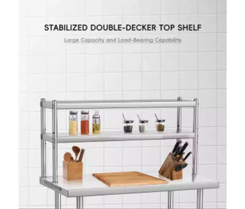 1PC Custom Stainless Steel Multifunctional Kitchen Workbench with Double-layer Desktop Shelf