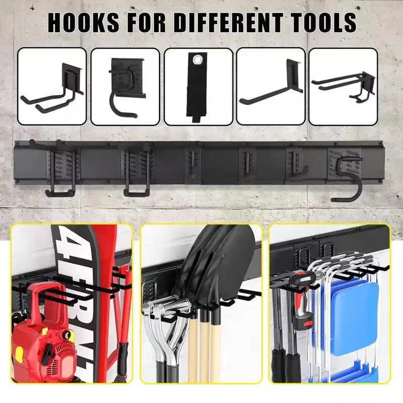 Tool Organizer, Garage Organizer 48 13 Pcs Heavy-Duty Wall Mount Garden Tool Storage with 8 Adjustable Hooks & 2 Straps