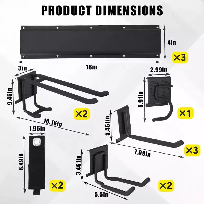 Tool Organizer, Garage Organizer 48 13 Pcs Heavy-Duty Wall Mount Garden Tool Storage with 8 Adjustable Hooks & 2 Straps