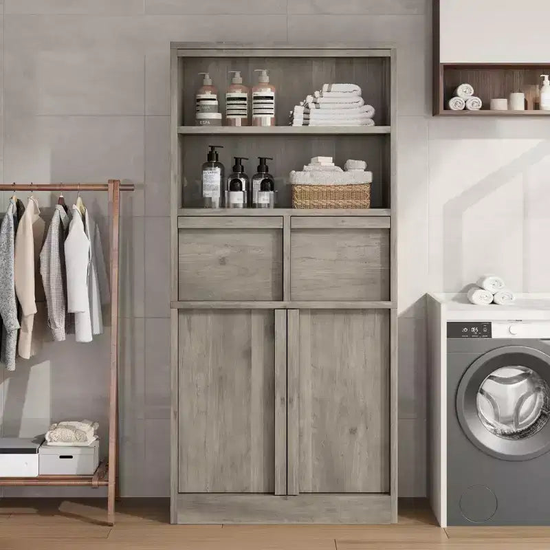 51Tall Bathroom Cabinet, Freestanding Floor Organizer with Doors & 2 Drawers for Bathroom, Living Room, Kitchen & Pantry