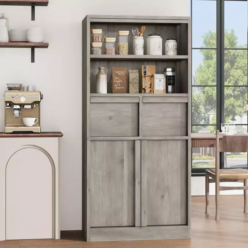 51Tall Bathroom Cabinet, Freestanding Floor Organizer with Doors & 2 Drawers for Bathroom, Living Room, Kitchen & Pantry
