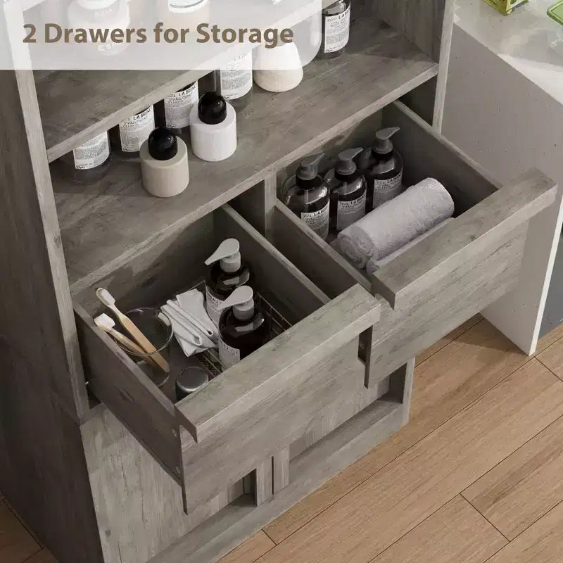 51Tall Bathroom Cabinet, Freestanding Floor Organizer with Doors & 2 Drawers for Bathroom, Living Room, Kitchen & Pantry
