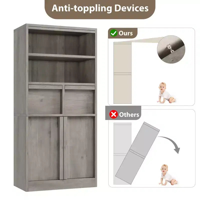 51Tall Bathroom Cabinet, Freestanding Floor Organizer with Doors & 2 Drawers for Bathroom, Living Room, Kitchen & Pantry