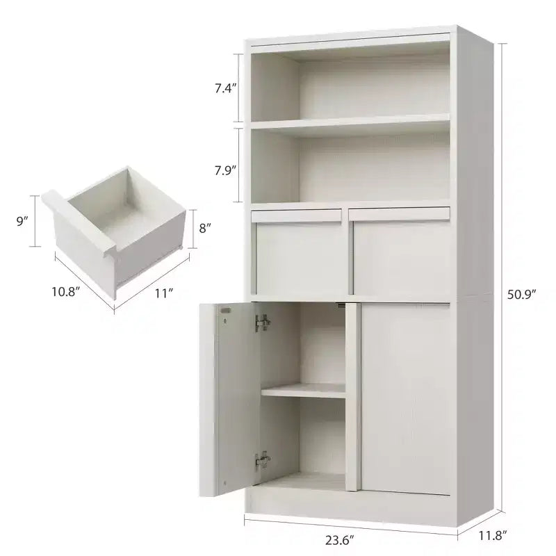 51Tall Bathroom Cabinet, Freestanding Floor Organizer with Doors & 2 Drawers for Bathroom, Living Room, Kitchen & Pantry