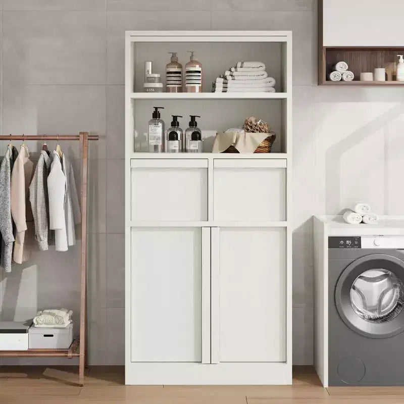 51Tall Bathroom Cabinet, Freestanding Floor Organizer with Doors & 2 Drawers for Bathroom, Living Room, Kitchen & Pantry