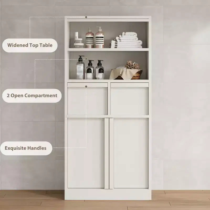 51Tall Bathroom Cabinet, Freestanding Floor Organizer with Doors & 2 Drawers for Bathroom, Living Room, Kitchen & Pantry