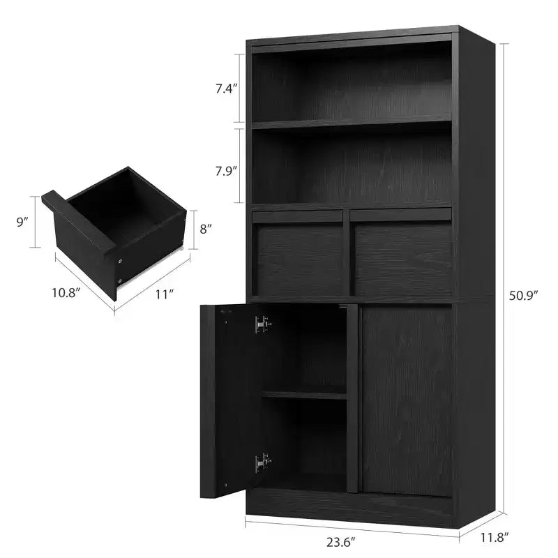 51Tall Bathroom Cabinet, Freestanding Floor Organizer with Doors & 2 Drawers for Bathroom, Living Room, Kitchen & Pantry
