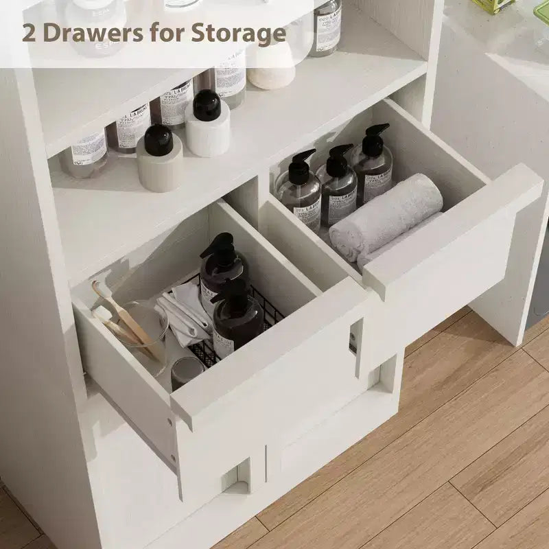 51Tall Bathroom Cabinet, Freestanding Floor Organizer with Doors & 2 Drawers for Bathroom, Living Room, Kitchen & Pantry