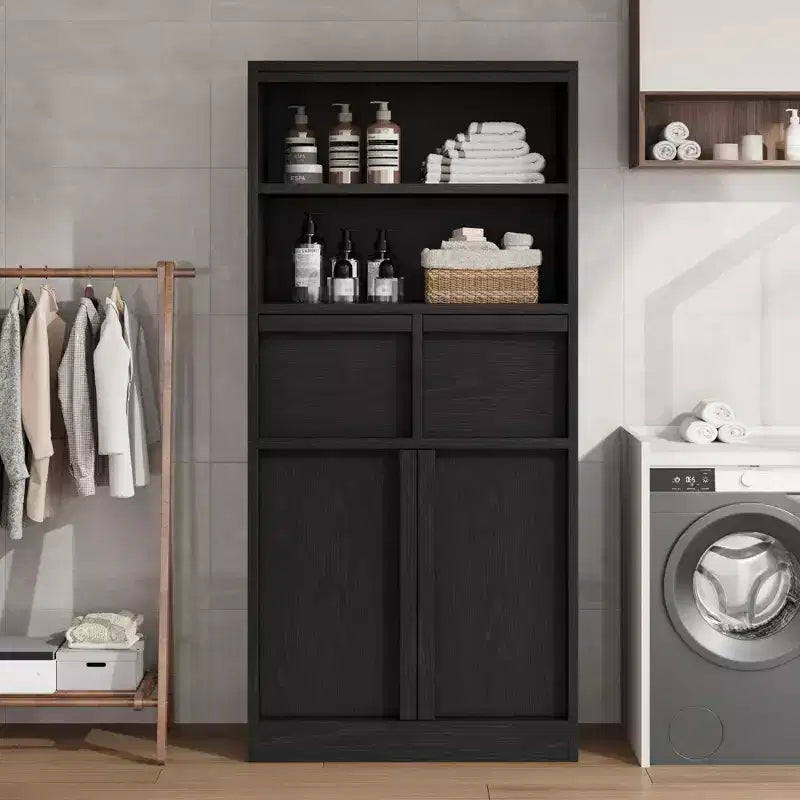 51Tall Bathroom Cabinet, Freestanding Floor Organizer with Doors & 2 Drawers for Bathroom, Living Room, Kitchen & Pantry
