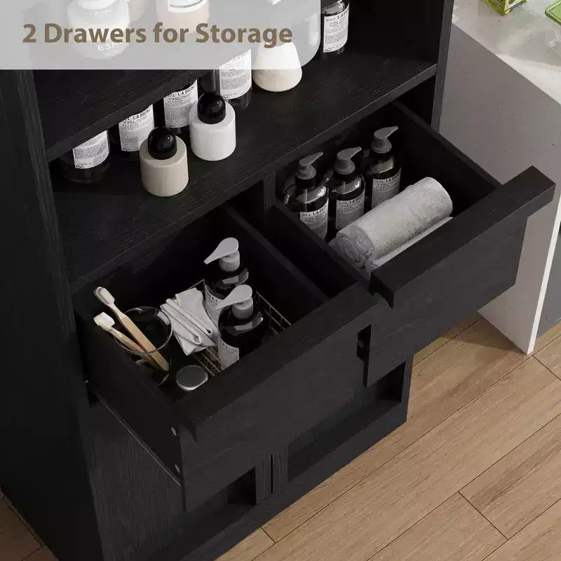 51Tall Bathroom Cabinet, Freestanding Floor Organizer with Doors & 2 Drawers for Bathroom, Living Room, Kitchen & Pantry