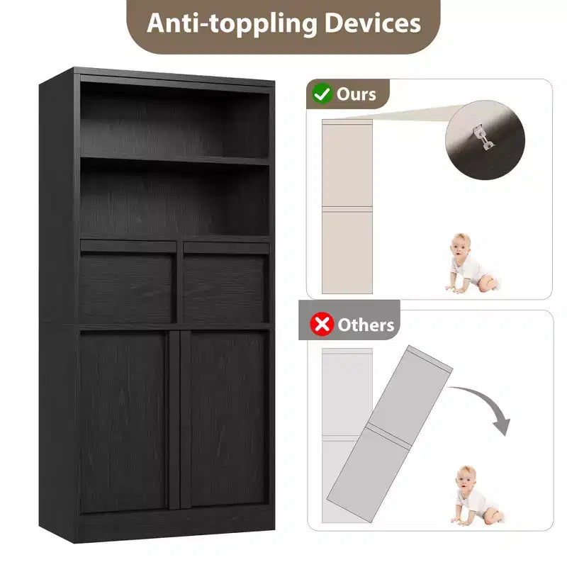 51Tall Bathroom Cabinet, Freestanding Floor Organizer with Doors & 2 Drawers for Bathroom, Living Room, Kitchen & Pantry