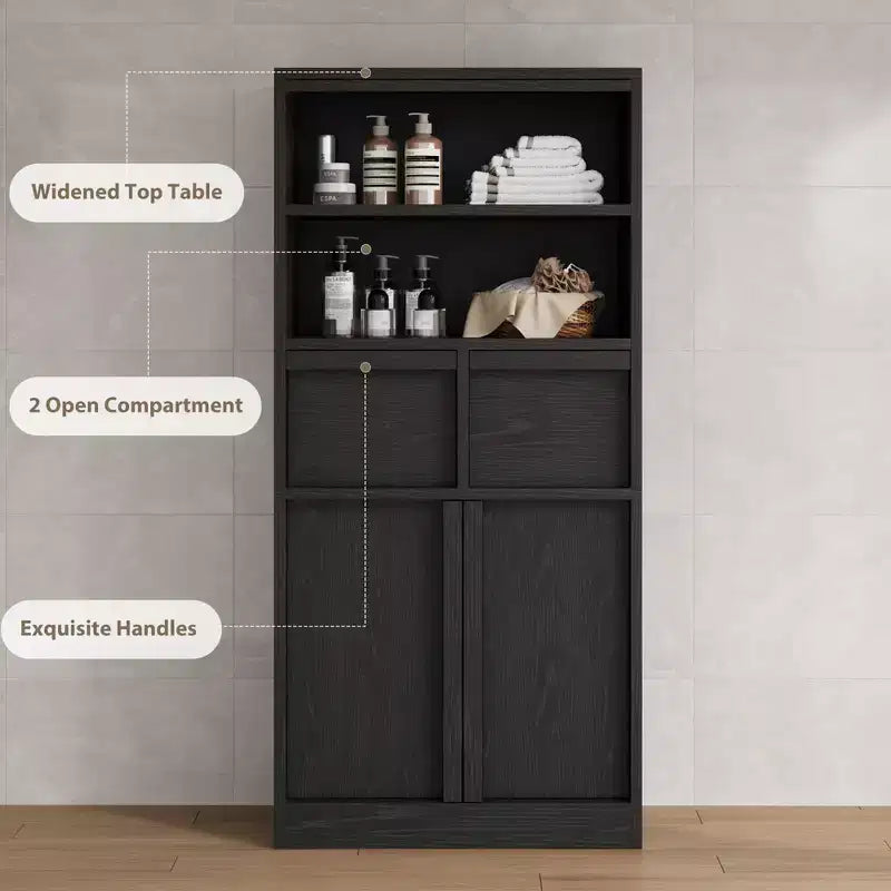 51Tall Bathroom Cabinet, Freestanding Floor Organizer with Doors & 2 Drawers for Bathroom, Living Room, Kitchen & Pantry