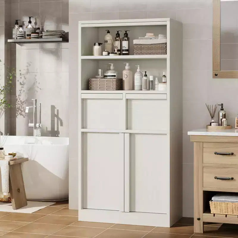 51Tall Bathroom Cabinet, Freestanding Floor Organizer with Doors & 2 Drawers for Bathroom, Living Room, Kitchen & Pantry
