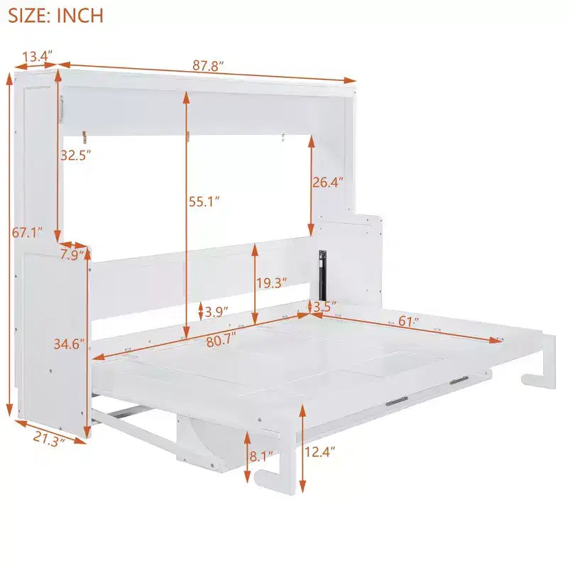 Queen Size Modern Murphy Bed with Hydraulic Lift and Desk