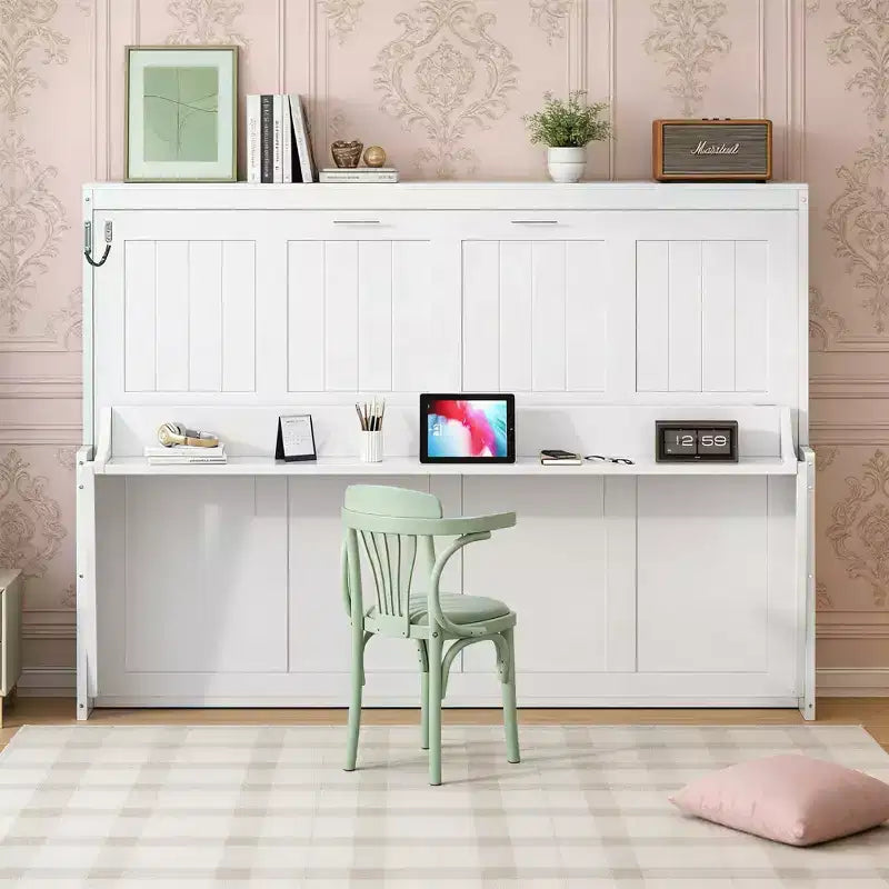 Queen Size Modern Murphy Bed with Hydraulic Lift and Desk