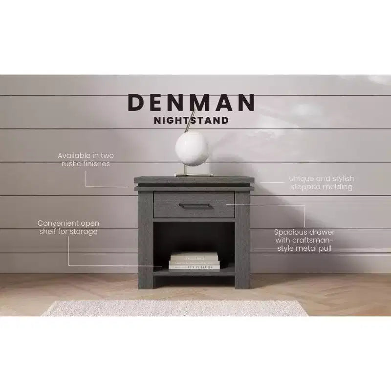 Denman Nightstand with Drawer for Nursery or Bedroom, Large Storage Drawer, Made of Sturdy Pinewood, Non-Toxic, Baby Safe Finish