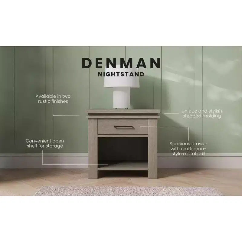 Denman Nightstand with Drawer for Nursery or Bedroom, Large Storage Drawer, Made of Sturdy Pinewood, Non-Toxic, Baby Safe Finish