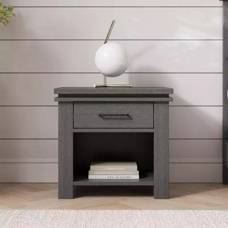 Denman Nightstand with Drawer for Nursery or Bedroom, Large Storage Drawer, Made of Sturdy Pinewood, Non-Toxic, Baby Safe Finish