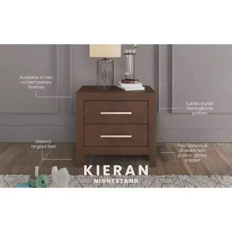 Kieran 2 Drawer Nightstand for Nursery or Bedroom, Large Storage Drawers, Made of Sturdy Pinewood, Non-Toxic, Baby Safe Finish