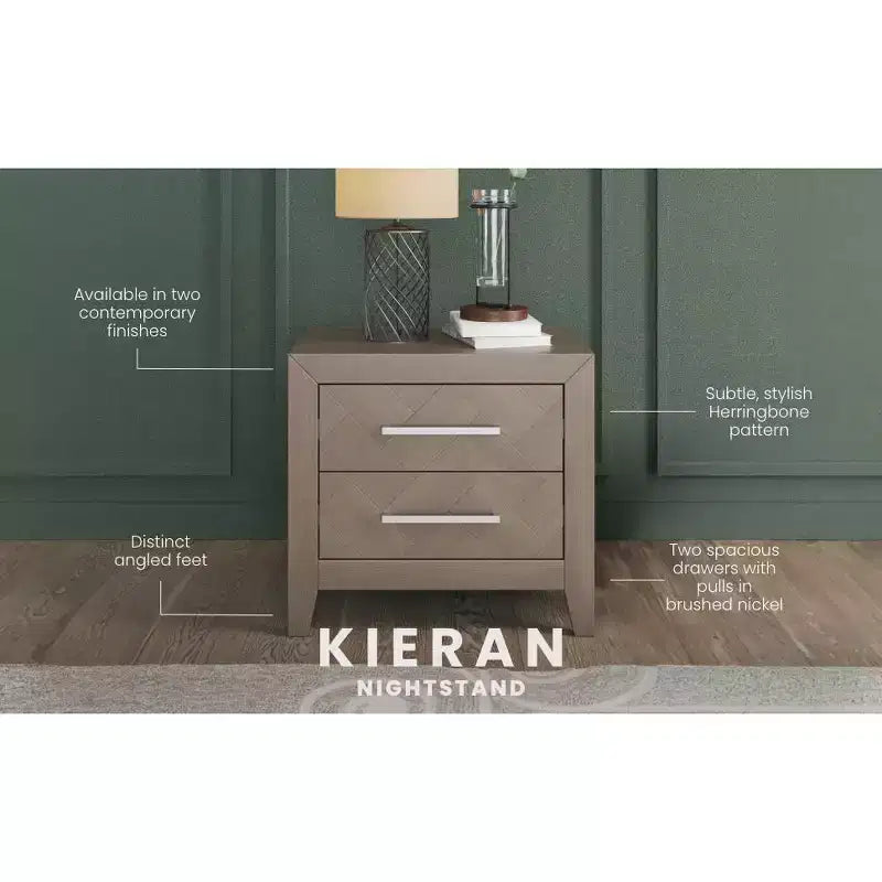 Kieran 2 Drawer Nightstand for Nursery or Bedroom, Large Storage Drawers, Made of Sturdy Pinewood, Non-Toxic, Baby Safe Finish