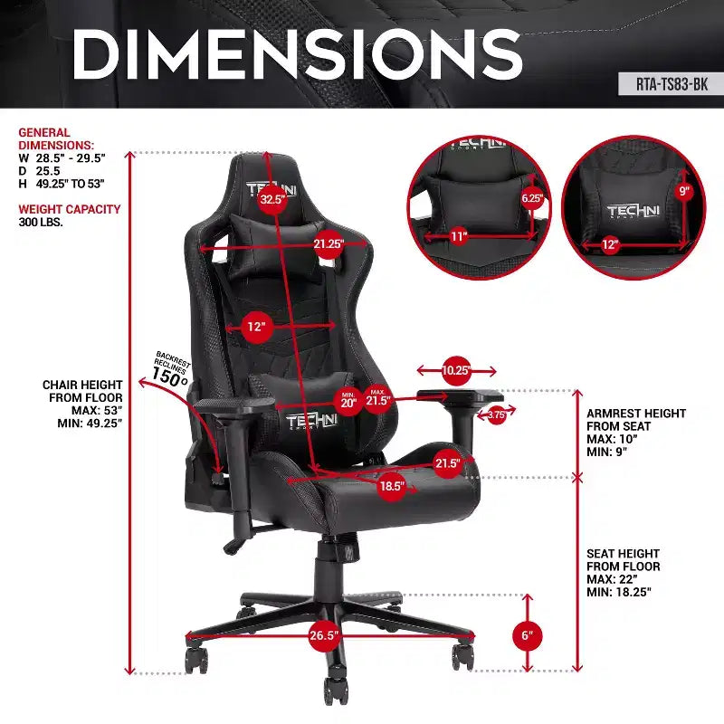 Adjustable Ergonomics Gaming Chair,360 Swivel Office Chairs with Head&Lumbar Pillow,90-150 Recliner Chair for Office&Home,300lbs Max,Black