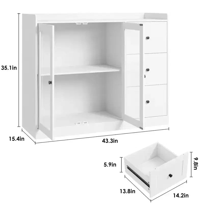 35 Kitchen Hutch Storage Cabinet, Coffee Bar Cabinet with 3 Drawers & Doors, Freestanding Buffet for Dining Living Room