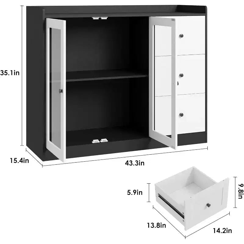 35 Kitchen Hutch Storage Cabinet, Coffee Bar Cabinet with 3 Drawers & Doors, Freestanding Buffet for Dining Living Room
