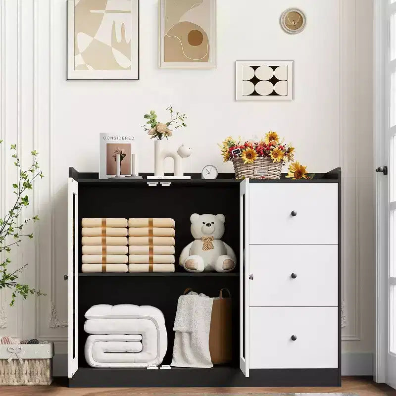 35 Kitchen Hutch Storage Cabinet, Coffee Bar Cabinet with 3 Drawers & Doors, Freestanding Buffet for Dining Living Room