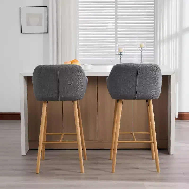Modern Solid Wood Bar Stools Set of 2,Kitchen Island Tall Chairs with Armrest & Footrest,Soft Linen Fabric Counter Height Bar Stools