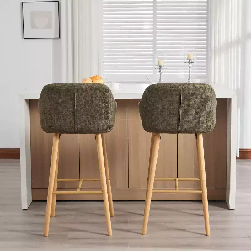Modern Solid Wood Bar Stools Set of 2,Kitchen Island Tall Chairs with Armrest & Footrest,Soft Linen Fabric Counter Height Bar Stools