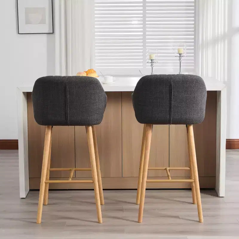 Modern Solid Wood Bar Stools Set of 2,Kitchen Island Tall Chairs with Armrest & Footrest,Soft Linen Fabric Counter Height Bar Stools