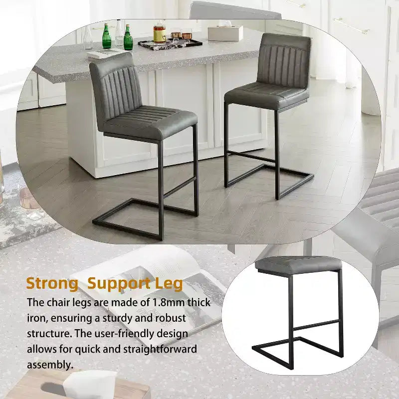 Vintage Bar Stool Set of 2,Counter Height Bar Stools with Metal Frame,26 Counter Stools for Kitchen Island & Home Bar