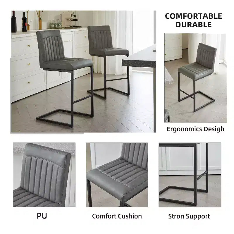 Vintage Bar Stool Set of 2,Counter Height Bar Stools with Metal Frame,26 Counter Stools for Kitchen Island & Home Bar
