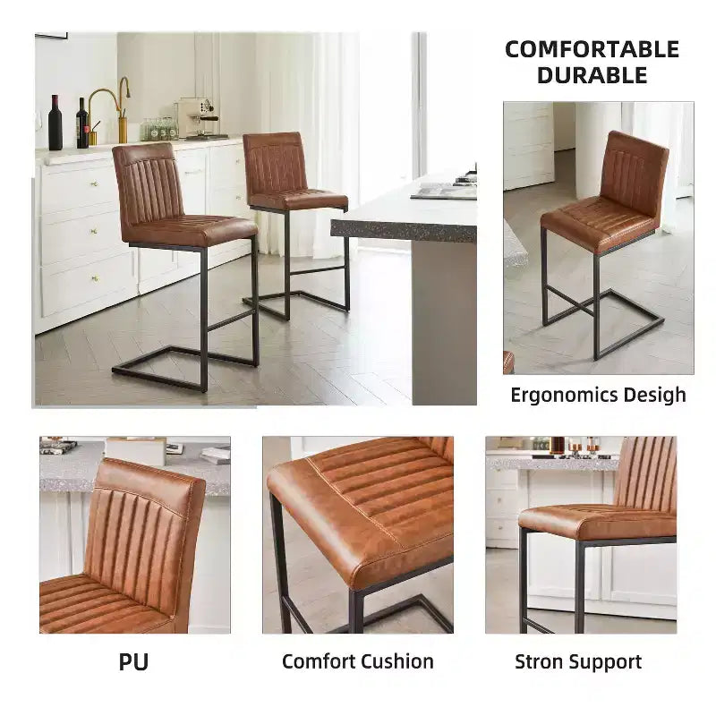 Vintage Bar Stool Set of 2,Counter Height Bar Stools with Metal Frame,26 Counter Stools for Kitchen Island & Home Bar