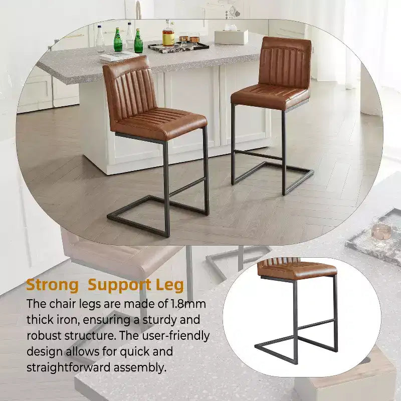 Vintage Bar Stool Set of 2,Counter Height Bar Stools with Metal Frame,26 Counter Stools for Kitchen Island & Home Bar