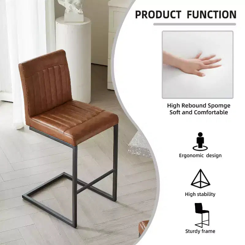 Vintage Bar Stool Set of 2,Counter Height Bar Stools with Metal Frame,26 Counter Stools for Kitchen Island & Home Bar