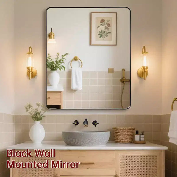 SUMERAIN Modern Bathroom Vanity Mirrors, 2-Way Wall Mirror, 36X30 Rectangular Mirror Black Framed