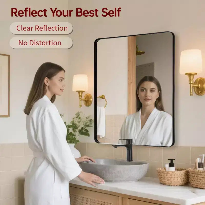 Modern Bathroom Vanity Mirrors, 2-Way Wall Mirror, 36X30 Rectangular Mirror Black Framed