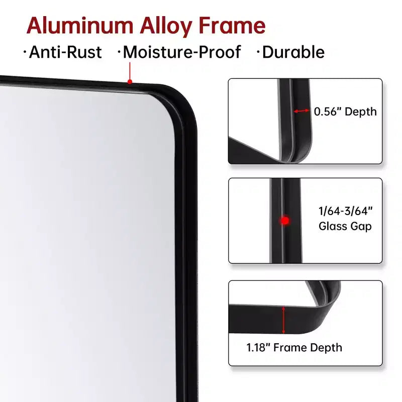Modern Bathroom Vanity Mirrors, 2-Way Wall Mirror, 36X30 Rectangular Mirror Black Framed