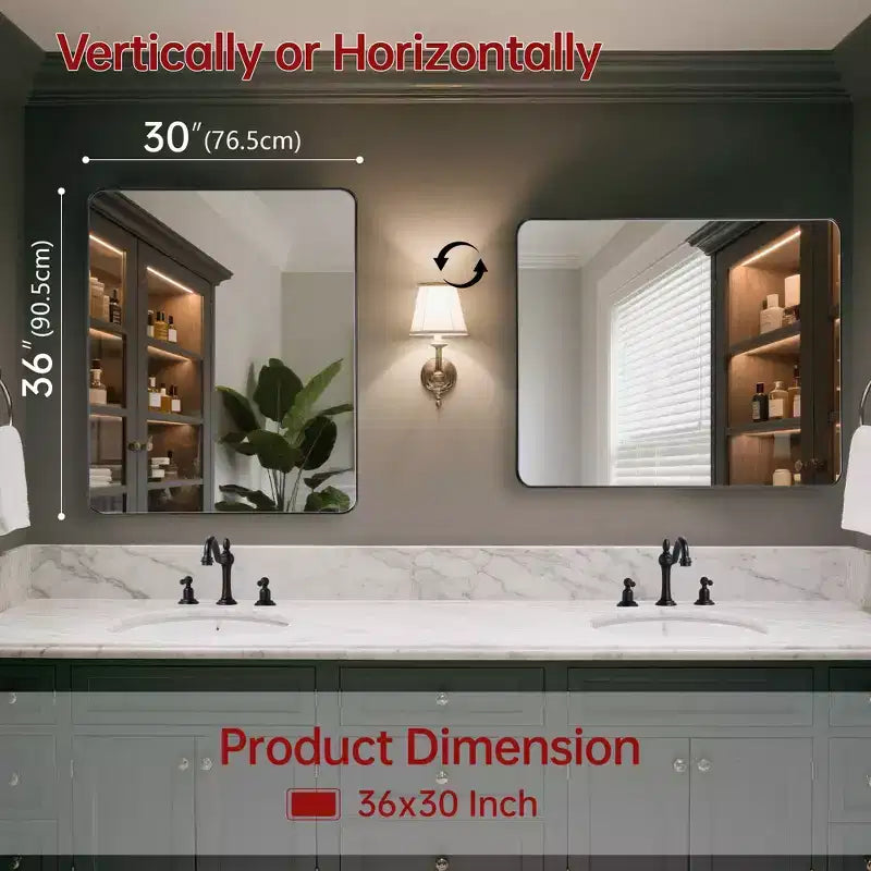 Modern Bathroom Vanity Mirrors, 2-Way Wall Mirror, 36X30 Rectangular Mirror Black Framed