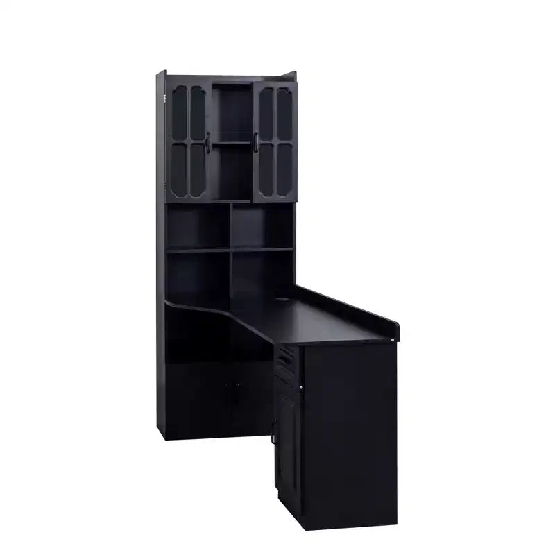 L Shaped Desk with Hutch, Corner Desk with Hutch and Drawers, Modern Computer Desk for Home Office Study Room, 2-in-1 Writing Study Table